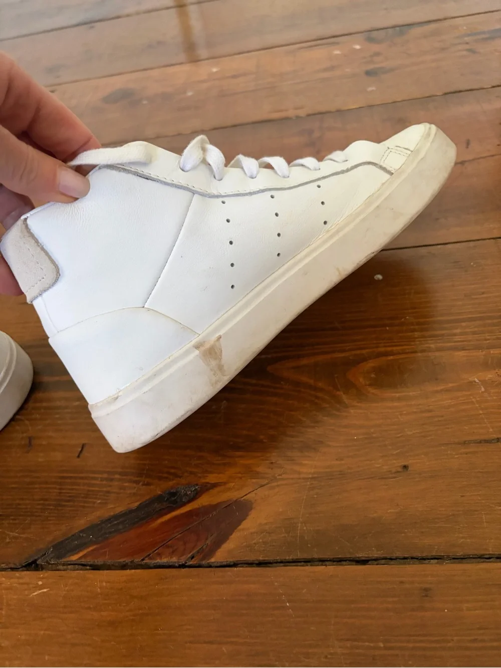adidas White High-Top Leather Sneakers with Gold Logo